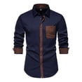 thumbnail image 1 of Big And Tall Dress Shirts Men Men Business Dress Shirt Polka Dot Color Block Henry Lapel Long Sleeve Mens Button Down Shirt Navy M, 1 of 4