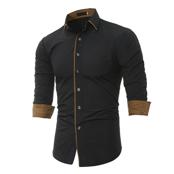 Big And Tall Dress Shirts Men Men Business Dress Shirt Solid Color Button Shirt Top Long Sleeve Top Mens Button Down Shirt Black L