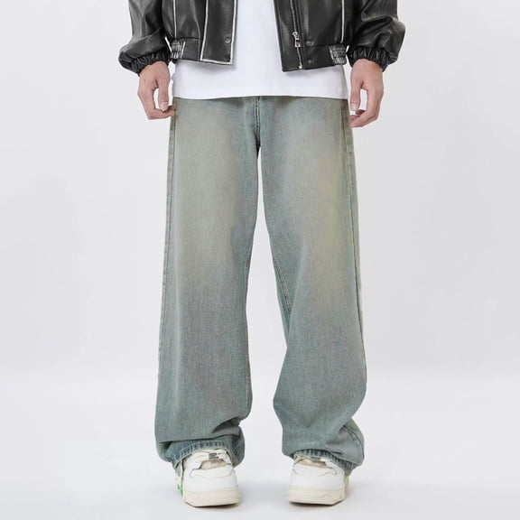 Big And Tall Jeans for Men Straight Leg Elastic Waist Denim Pants Casual Comfortable Street Workwear Classic Jeans Trousers Blue L
