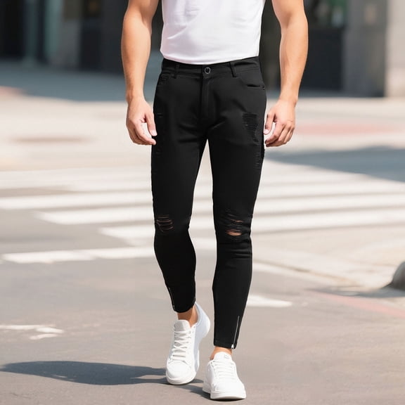 Big And Tall Jeans for Men Straight Leg Elastic Waist Denim Pants Casual Solid Comfort Street Travel Long Jeans with Pocket Black XXXXL