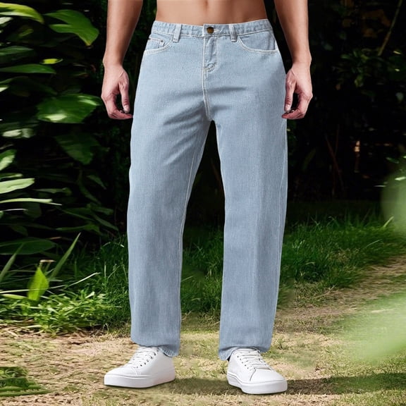 Big And Tall Jeans for Men Straight Leg Elastic Waist Denim Pants Vintage Lightweight Comfortable Outdoor Hiking Pants with Pocket BU2 XL