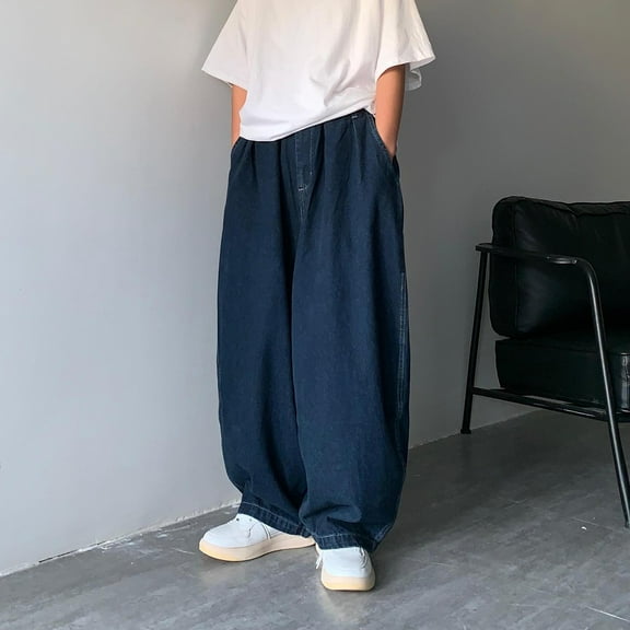 Big And Tall Jeans for Men Wide Leg Casual Hip Hop Oversized Denim Pants Streetwear Solid Color Vintage Workwear Classic Jeans Trousers