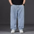 thumbnail image 1 of Big And Tall Jeans for Men Wide Leg Elastic Waist Denim Pants Plus Size Straight Fat Casual Solid Color Fall Travel Long Jeans with Pocket, 1 of 7