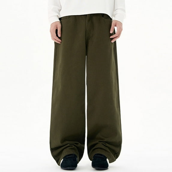 Big And Tall Jeans for Men Wide Leg Vintage Elastic Waist Denim Pants Solid Lightweight Comfortable Travel Long Jeans with Pocket Green XXL