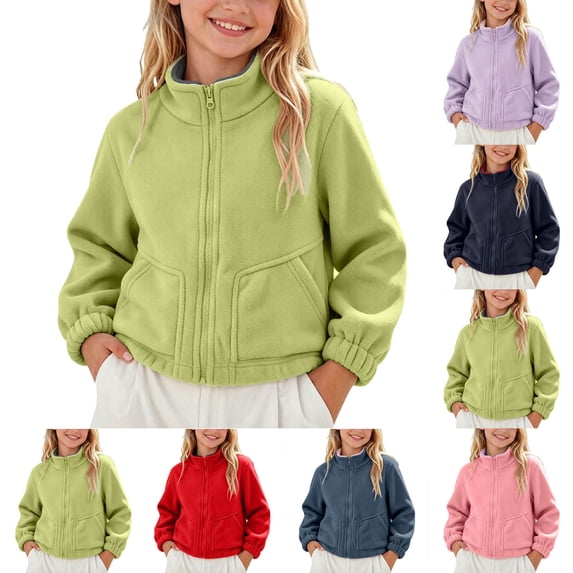 Big And Tall Lightweight Jackets for Kid Children's Solid Color Casual Long Sleeve Stand Collar Outwear Velvet Warm Coat Kids Green 7-8 Years