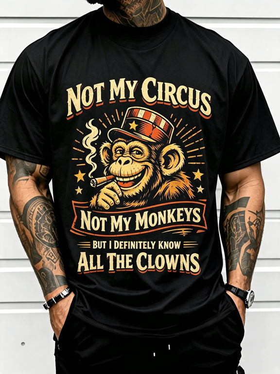 Big And Tall Men'S Crew Neck T-Shirt Not My Circus Not My Monkeys But I Know for All The Clowns Funny T-Shirt Holiday Gift Casual Outing