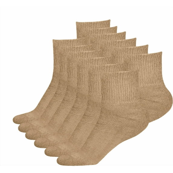 Big And Tall Men's 6-12 Pairs of Health Support Diabetic Ankle Circulatory Socks, Non-binding & Loose Fit(13-15) (12Pack, Khaki)