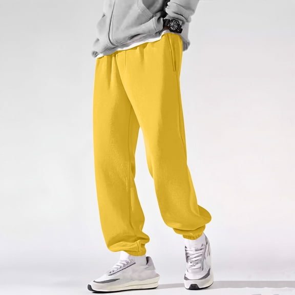 Big And Tall Sweatpants For Men Solid Open Bottom Athletic Pantss With Drawstring Fall Sport Pants With Pocket Yellow M