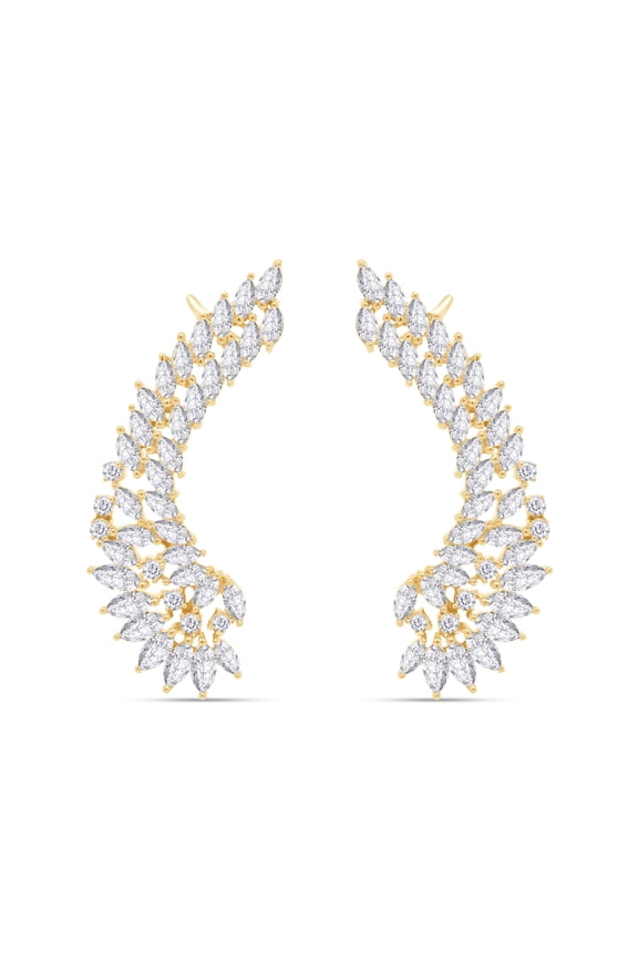 Big Angel Wing Ear Crawler Earrings Simulated Cubic Zirconia In Yellow Gold Over Sterling Silver