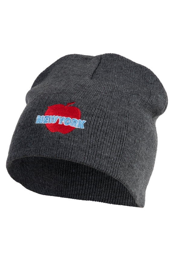 Big Apple New York Embroidered 8 inch Acrylic Short Blank Beanie - Dark Grey OSFM
