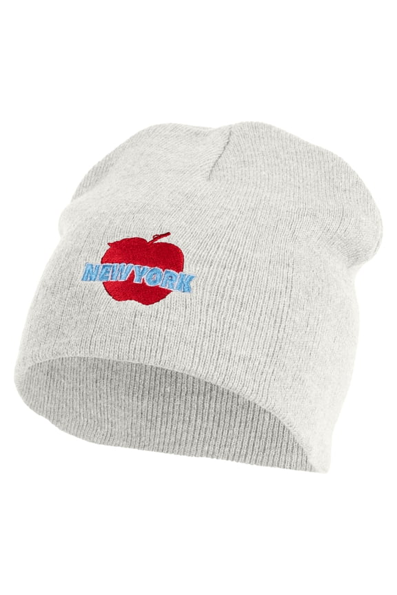 Big Apple New York Embroidered 8 inch Acrylic Short Blank Beanie - White OSFM