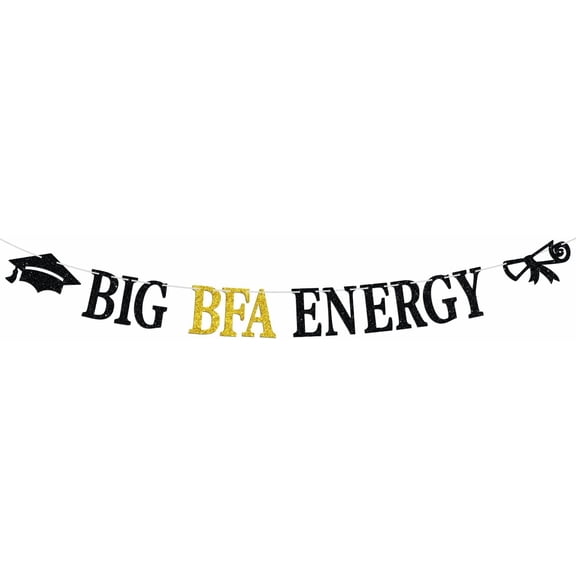 Big BFA Energy Banner, Congrats Grad, Congratulations on Bachelor of Fine Arts Degree, College/Universary Graduation Party Decorations Supplies, Black and Gold Glitter