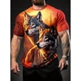 thumbnail image 1 of Big Bad Wolf King Men's 3D Printed Graphic T-Shirt - Vibrant Wolf and Flame Art, Short Sleeve Crew Neck, Breathable Summer Casual Style, Machine Washable Holiday Gift, Crew Neck Short Sleeve, 1 of 6