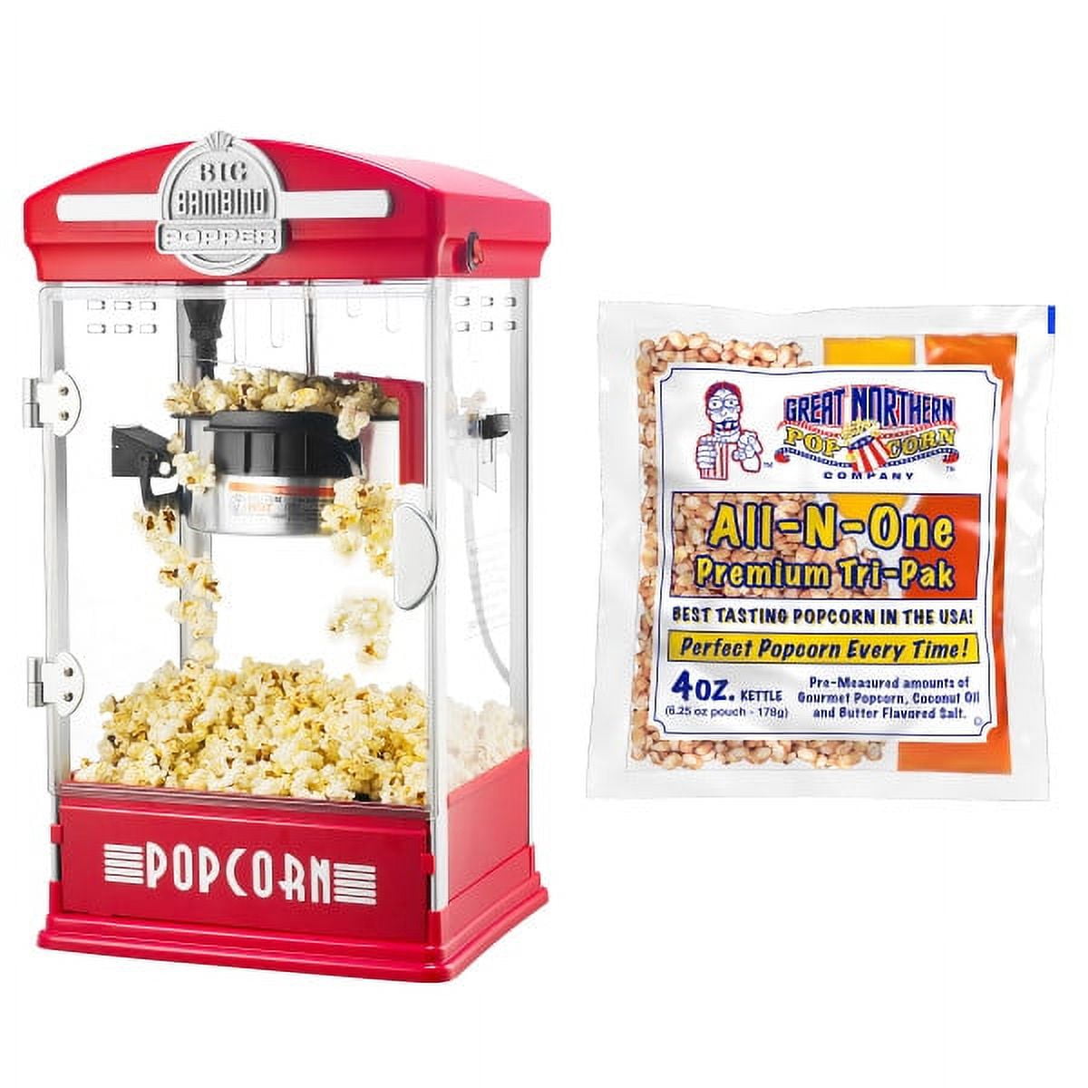 Big Bambino Popcorn Machine 4 Oz Kettle with 12 Pack of AllInOne