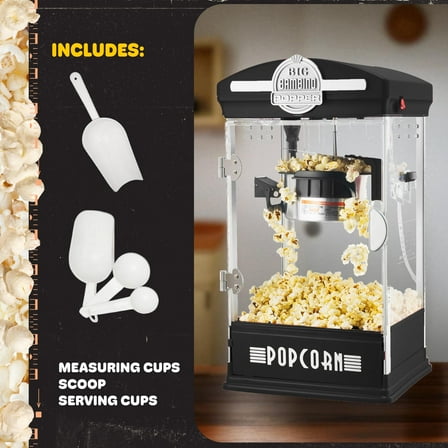 Big Bambino Retro 4oz Tabletop Popcorn Popper with Measuring Cups, Bags, and Removable Tray by Great Northern Popcorn (Black)