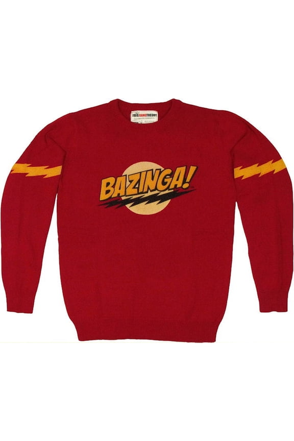 Big Bang Theory Bazinga Men's Knit Sweater, Red, Large