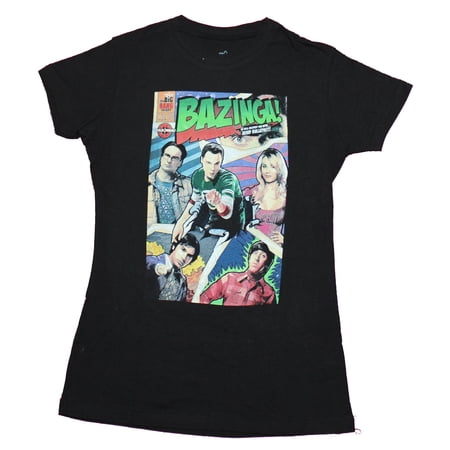Big Bang Theory Girls Juniors T-Shirt - Bazinga Comics Cover Phot Style (Medium)