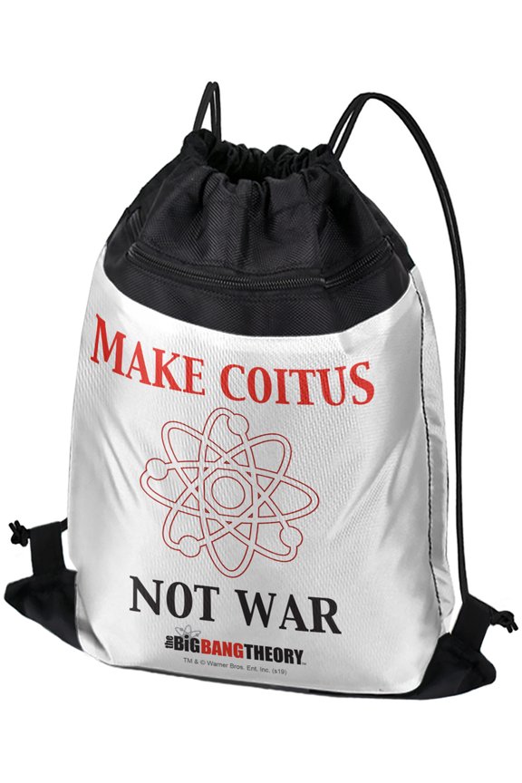 Big Bang Theory Make Coitus Not War Drawstring Backpack Sports Bag Sackpack 17" x 13", Perfect for Gym, Yoga or Practice