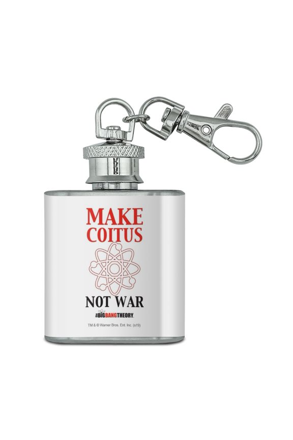 Big Bang Theory Make Coitus Not War Stainless Steel 1oz Mini Flask Key Chain