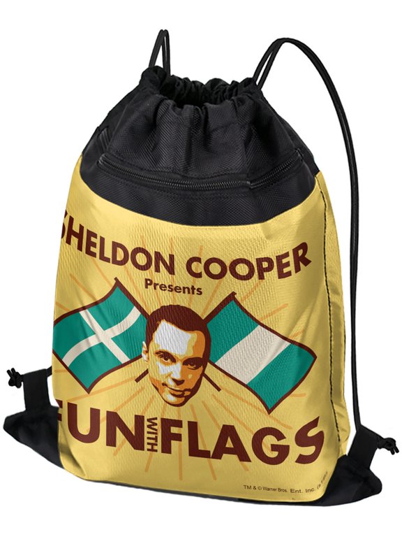 Big Bang Theory Sheldon Cooper Fun With Flags Drawstring Backpack Sports Bag Sackpack 17" x 13", Perfect for Gym, Yoga or Practice