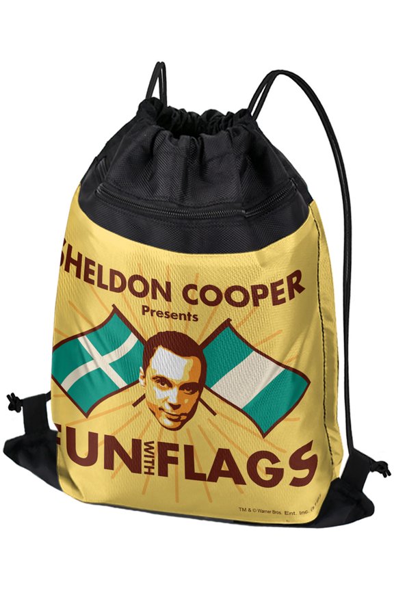Big Bang Theory Sheldon Cooper Fun With Flags Drawstring Backpack Sports Bag Sackpack 17" x 13", Perfect for Gym, Yoga or Practice