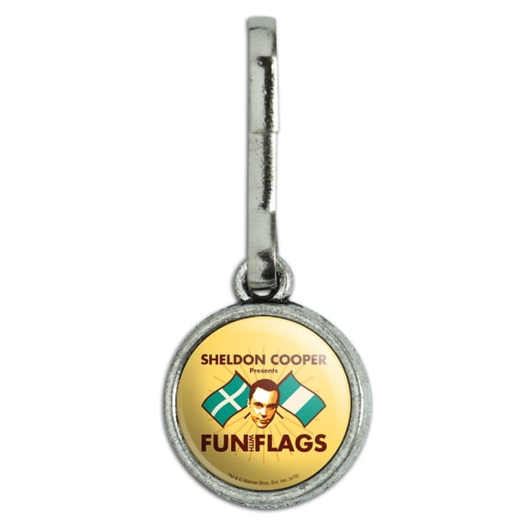 Big Bang Theory Sheldon Cooper Fun with Flags Antiqued Charm Clothes Purse Suitcase Backpack Zipper Pull Aid