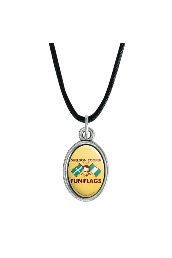 Big Bang Theory Sheldon Cooper Fun with Flags Antiqued Oval Charm Pendant with Black Satin Cord