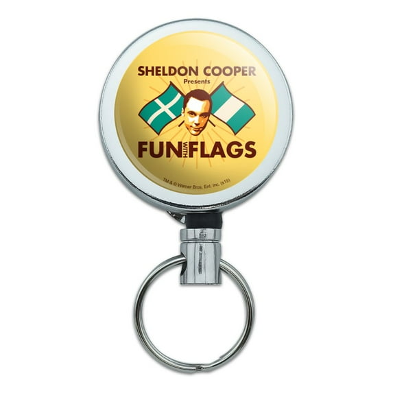 Big Bang Theory Sheldon Cooper Fun with Flags Heavy Duty Metal Retractable Reel ID Badge Key Card Tag Holder with Belt Clip