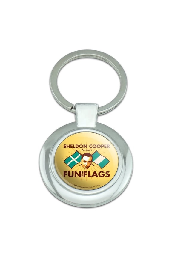 Big Bang Theory Sheldon Cooper Fun with Flags Keychain Classy Round Chrome Plated Metal