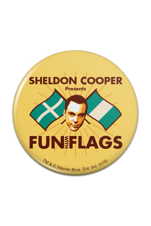 Big Bang Theory Sheldon Cooper Fun with Flags Kitchen Refrigerator Locker Button Magnet