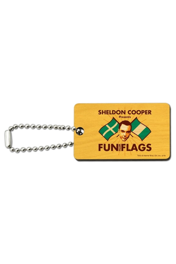 Big Bang Theory Sheldon Cooper Fun with Flags Wood Wooden Rectangle Keychain Key Ring