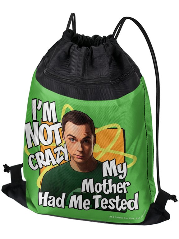 Big Bang Theory Sheldon Cooper I'M Not Crazy Drawstring Backpack Sports Bag Sackpack 17" x 13", Perfect for Gym, Yoga or Practice