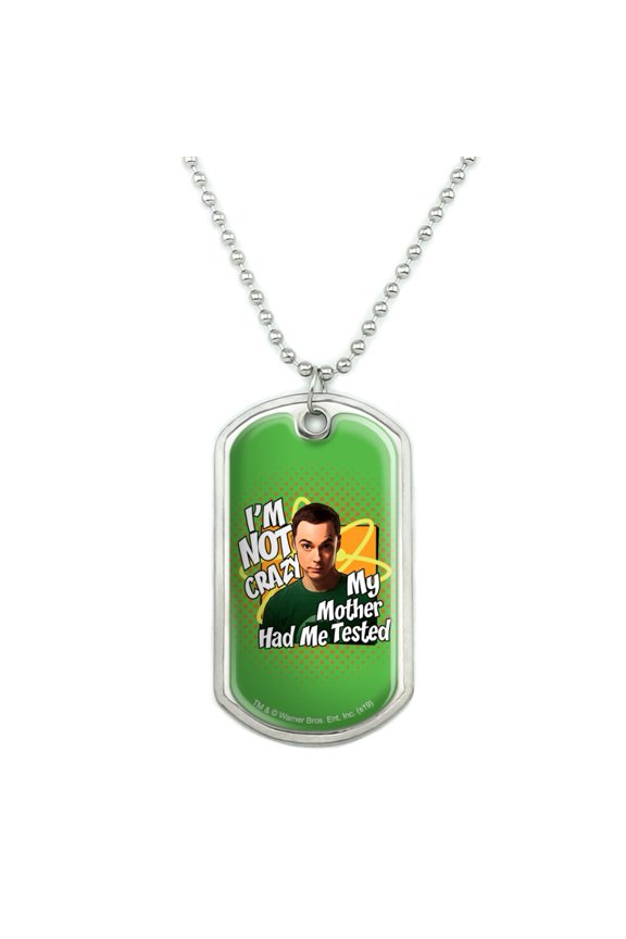 Big Bang Theory Sheldon Cooper I'm Not Crazy Military Dog Tag Pendant Necklace with Chain