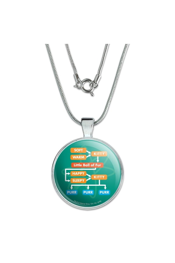 Big Bang Theory Soft Kitty Flow Chart 1" Pendant with Sterling Silver Plated Chain