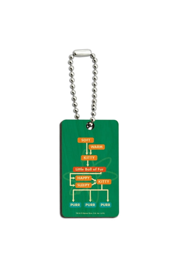 Big Bang Theory Soft Kitty Flow Chart Wood Wooden Rectangle Keychain Key Ring