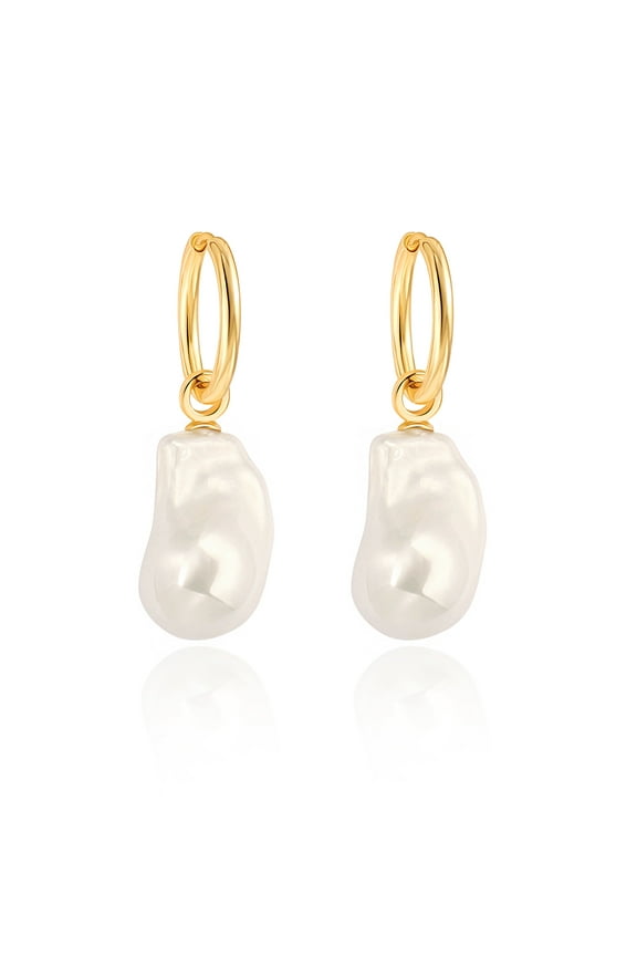 Big Baroque Pearl Drop Dangle Earring for Women 18K Gold Plated Endless Small Hoops Simulated Pearl Ear Jewelry for Wedding Bridesmaids Gift