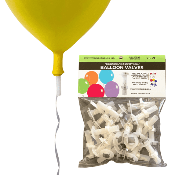 Big Barrel E-Z Safety Seal Helium Balloon Valves - Quickly Seals Latex Balloons - 25 Ct - 24 Bags (600 pc Value Pack)