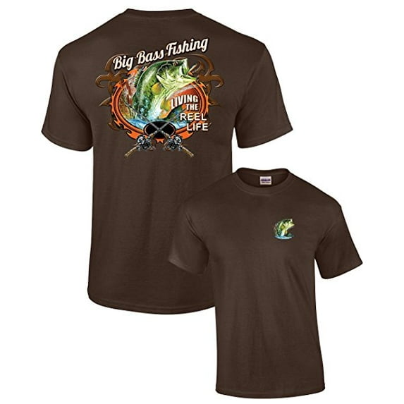 Big Bass Fishing T-shirt Fisherman Outdoors Fish Boating Sporting Sport -Brown-Large