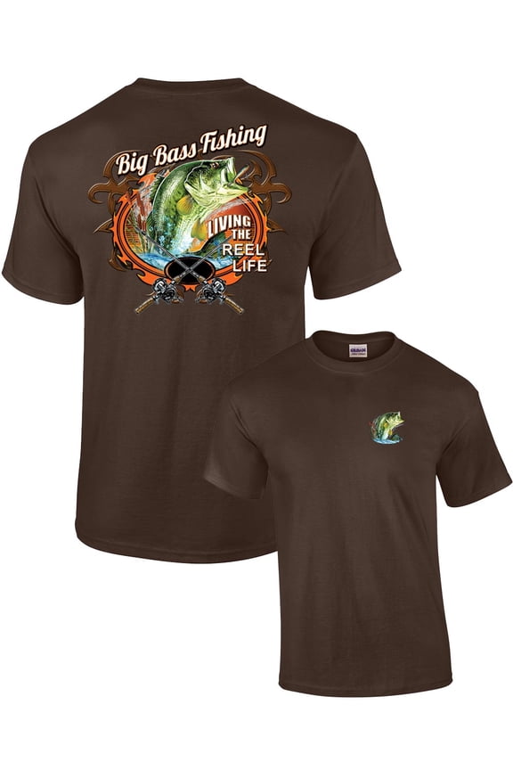Big Bass Fishing T-shirt Fisherman Outdoors Fish Boating Sporting Sport -Brown-XL