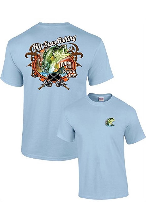 Big Bass Fishing T-shirt Fisherman Outdoors Fish Boating Sporting Sport -Lightblue-Large