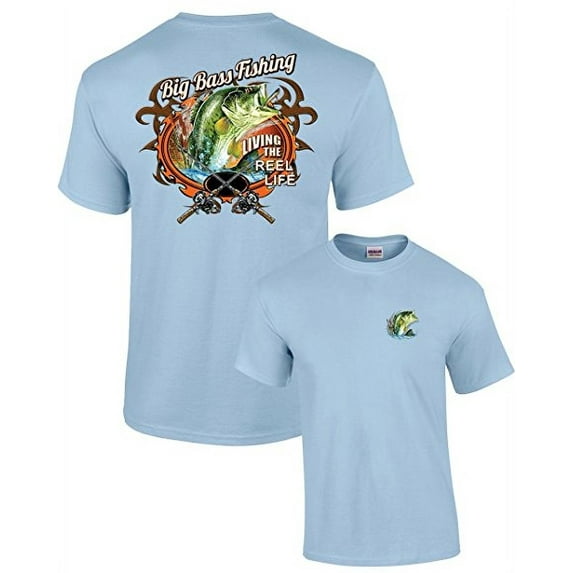 Big Bass Fishing T-shirt Fisherman Outdoors Fish Boating Sporting Sport -Lightblue-XXL