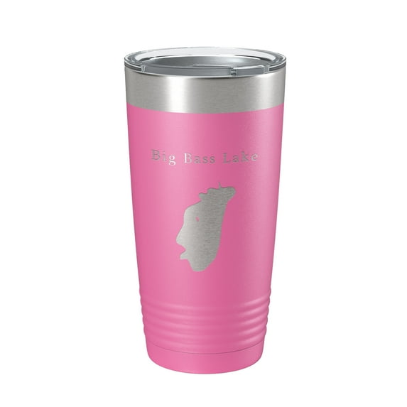 Big Bass Lake Map Tumbler Travel Mug Insulated Laser Engraved Coffee Cup Pennsylvania 20 oz Pink
