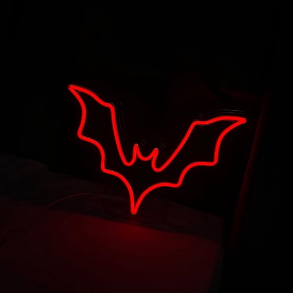 Big Bat Neon ign for Halloween, 15 * 10 Inch pooky Vampire Wall Decor & Halloween Decoration -Dimmable Red Bat ign, Decorative Lighting, Power Adapter Included
