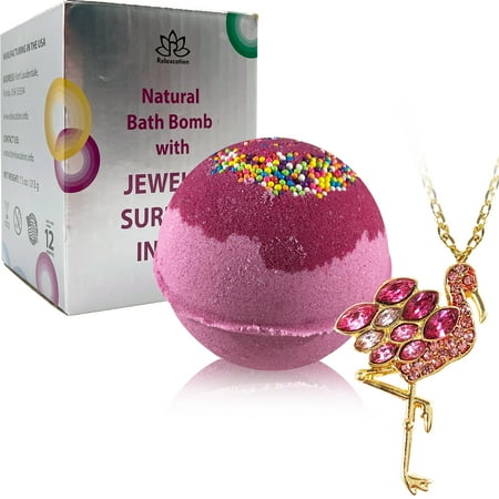 Big Bath Bomb with Jewelry Surprise Flamingo Necklace Inside Handmade in USA Natural Safe by Relaxcation