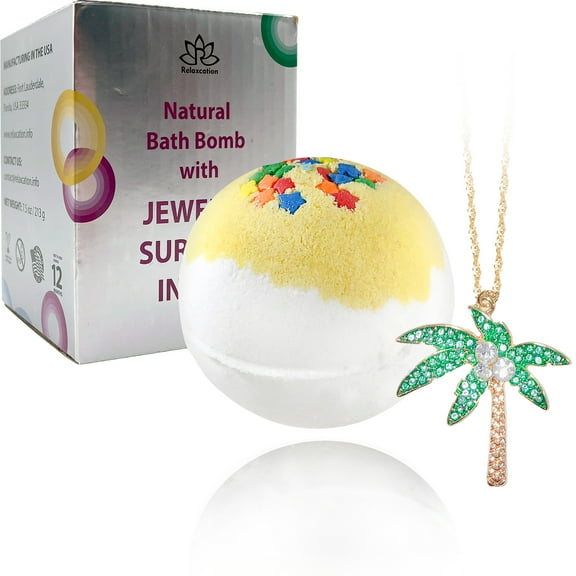 Big Bath Bomb with Jewelry Surprise Palm Tree Necklace Inside Handmade in USA Natural and Safe by Relaxcation