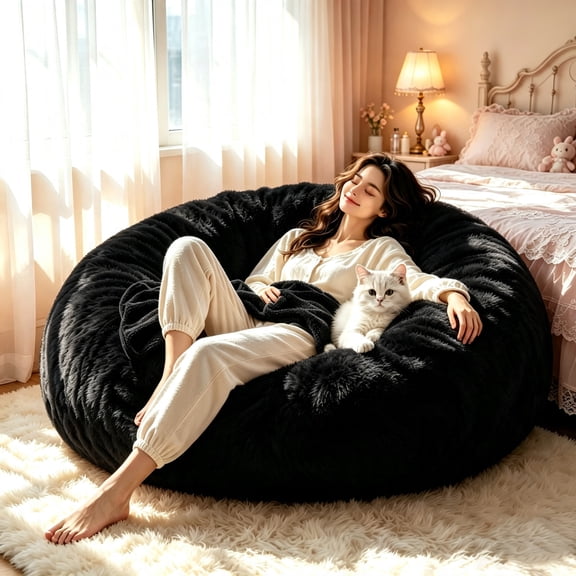 Big Bean Bag Chairs for Adults,6FT Black Bean Bag Chair with Filler Memory Foam Chair Super Soft cordaroys,Suitable for bedrooms,Comfy Lounge Reading Chairs,Living Room Furniture