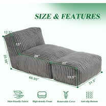 Big Bean Bag Lounger Chairs Large Beanbag Chair for Adults Bean Bag Sofa with Memory Foam Filled for Living Room, Bedroom or Balcony (Stripe Grey)