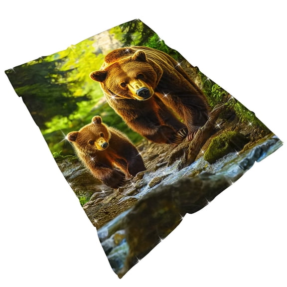 Big Bear Blanket Big Bear and Little Bear HD Print Flannel Blanket Soft Warm Throw for Sofa Bed Travel Office Lightweight Digital Printed Fleece Gift for Family Friends Teddy Bear Blanket