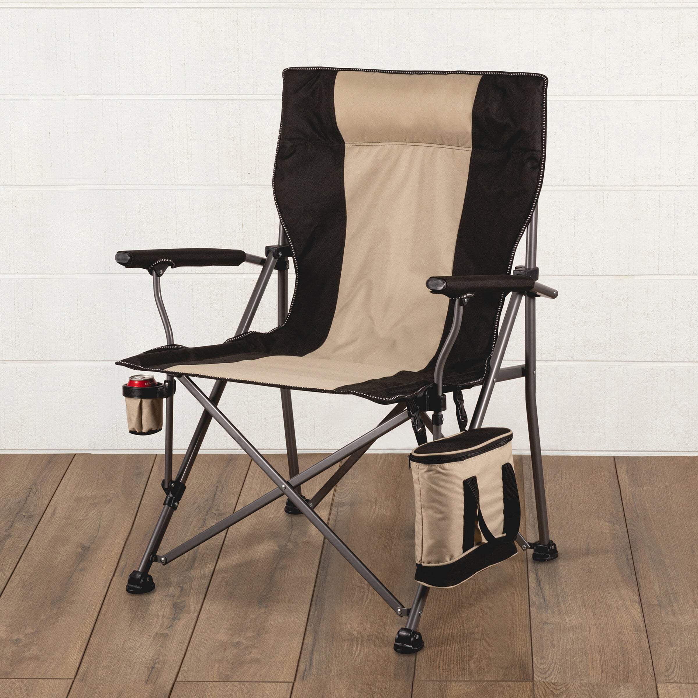 Big Bear XXL Black and Tan Camping Chair with Cooler