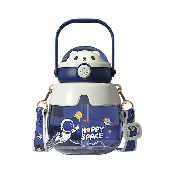 Big Belly Cup Fashionable Cute Bear Water Cup, Large Capacity Portable Plastic Mug, BPA-Free & Leak-Proof Interesting Student Straw Cup with Carry Strap